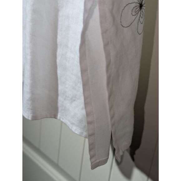 Vtg Richard Malcolm Irish Linen Ecru Embroidered Flowers Button Front Shirt Sz M - Picture 7 of 11